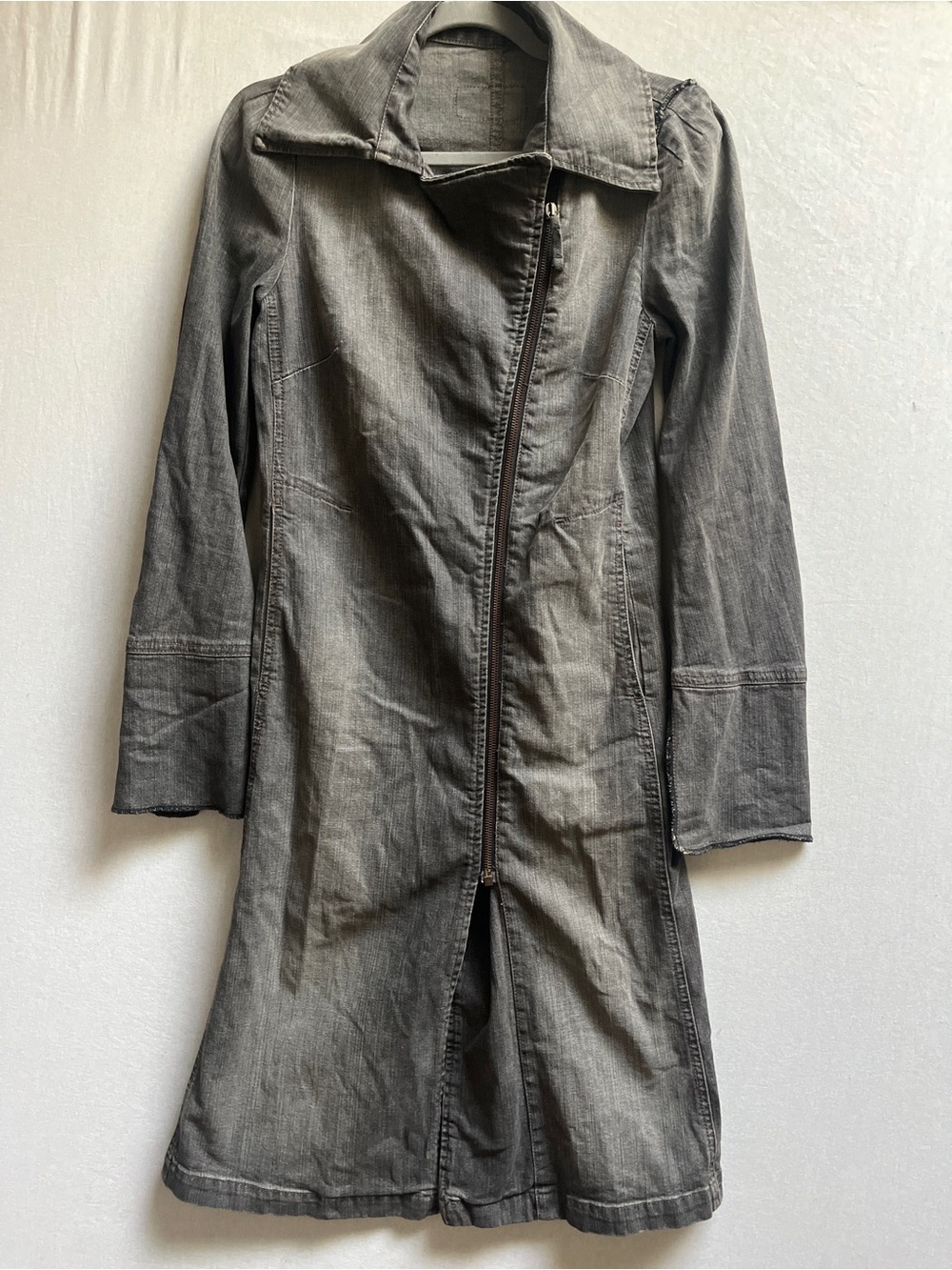 Vintage GAS Women's Long Gray Denim Zipper Jacket Coat S